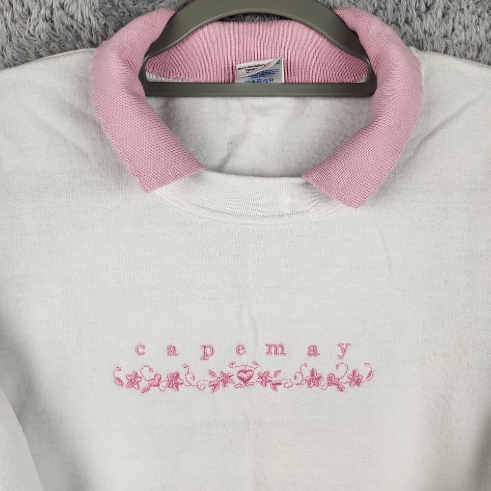 Vintage Cape May Sweatshirt Womens XL White Embroidered Flowers Logo Pullover